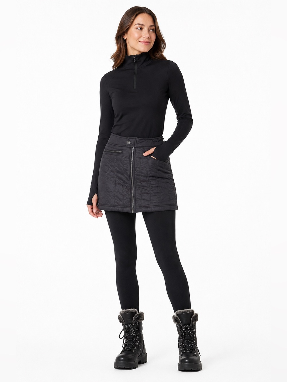 Athleta Toasty Buns Quilted Puff Skirt Size 2 Charcoal Gray Insulated Après Ski